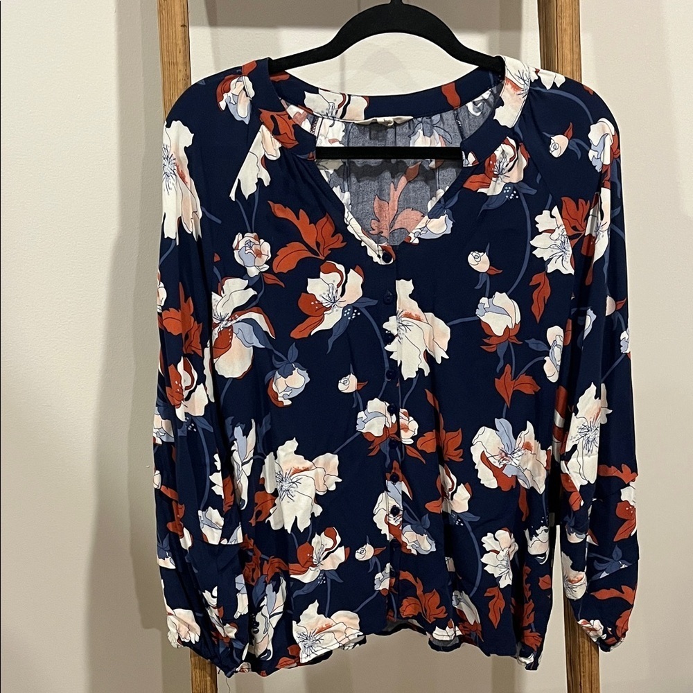 Navy Floral Pleasant Blouse